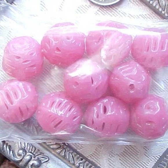 10 Vintage Bubblegum Opal Pink Netted Lace Czech Handmade Lampwork Beads 14mm - Picture 3 of 6